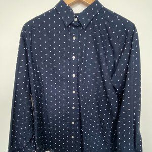 Lands' End No Iron Supima Navy with Dots Button